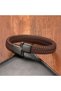 Brown Leather Braided Steel Bracelet 31833B4D5 - 3