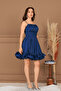 Chiffon Ruched Detail Strap Mini Dress - Dark Blue - 8