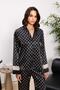Women's Satin Front Buttoned Long Sleeve Pajama Set with Eye Patch and Buckle Gift - 2