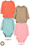 100% Cotton Long Sleeve Baby Bodysuit Snap Fastener Bodysuit Set of 4
