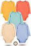 100% Cotton Long Sleeve Baby Bodysuit with Snap Fasteners, Set of 5
