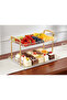 2 Tier Rectangular Serving Tray with Gold Handles, Cake Stand for Food, Desserts Table Display