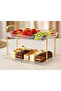 2 Tier Rectangular Serving Tray with Gold Handles, Cake Stand for Food, Desserts Table Display - 2
