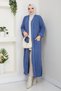 Women's Winter Casual Pocketed Gray Long Cardigan Blue - 3