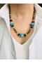 Turquoise and Tiger Eye Natural Stone Necklace 53 cm