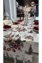 New Year Winter Themed Ecru Red Runner Christmas Runner 1 Piece (Not Including Napkin) - 3