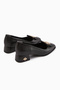 Emmy Black Buckle Short Heeled Women's Shoes - 6