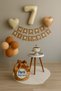 Cream Brown 7Th Birthday Balloon Set |   Happy Birthday Banner + Heart Foil + Balloon Stand Included