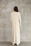 Women's Beige Round Neck Plain Pattern Button and Distressed Detail Loose Cotton Long Knit Dress - 7