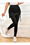 Women's High Waist Side Gathered Bottom Long Camisole Leggings Skirt - 2