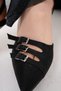 Black Satin 8.5cm Gold Gold Thin Heel Stiletto Wrapped Belt Women's Shoes - 6