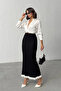 Women's Black Corded Fabric Elegant Knit Skirt