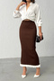 Women's Brown Corded Elegant Knitwear Skirt (Size S/M) - 7