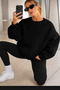 Unisex Black Plain Crew Neck Sweatshirt