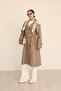 Women's Mink Scarf Detailed Belted Long Trench Coat - 3