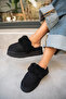 Rover Black Suede Furry Flat Sole Women's Slippers - 3