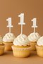 20 Pcs White Number 1 Cupcake Picks - 1 Year Old Birthday Cake Decoration Supplies - 6