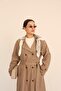 Women's Mink Scarf Detailed Belted Long Trench Coat - 5