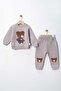 Sitting Bear with Embroidered Suezene, Winter Sharpened 3-Ply Fabric, Baby Boy Top and Bottom 2-Piece Set - 2