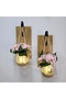 Wall Decor, Led Lighted, Pink Mini Hydrangea Flowers, Oak Sconce Set of Two - 3