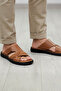 100% Genuine Leather Men's Slippers – Comfortable Model with Cross Straps