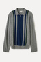 Men's Gray Color Block Zippered Polo Collar Wool Sweater - 4