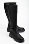 Women's Black Leather Thick Thermo Sole Buckle Zippered Boots - 3