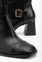 Women's Black Leather Tpu Sole Belt Buckle Detailed Zippered Heeled Boots - 4