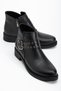 Women's Black Leather Thick Thermo Sole Belt Buckle Detailed Zippered Boots - 3