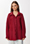 Beaded Embroidered Oversize Woven Shirt Lrg0050 Bordo - 3