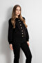 Women's Gold Buttoned Basic Knit Cardigan - Black - 5