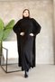 Women's Turtleneck Knitwear Dress and Long Cardigan Double Set-Black - 2