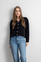 Women's Beard Rope Buttoned Soft Textured Knitwear Cardigan – Black - 2