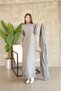 Women's Turtleneck Knitwear Dress and Long Cardigan Double Set - Gray - 4