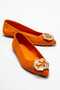 Torselel Women's Genuine Leather Stone Detailed Ballet Flats Orange Suede Color-Match Leather Lining