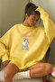 Women's Oversize Sweatshirt Dress Blessed Bunny Printed Yellow – Crew Neck, 3 Thread Fleece - 5