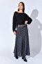 Women's Black Sectioned Tulle Skirt with Mini Skirt Inside - 5