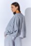 Women's Gray Melange Crew Neck Sweatshirt with Snap Buttons on the Sleeves and Drop Shoulder - 6