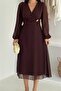 Women's Ruched Waist Buckled Midi Chiffon Dress DPK4329 - 2