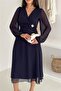 Women's Ruched Waist Buckled Midi Chiffon Dress DPK4329 - 2
