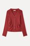 Women's Red Fitted Gathered Buttoned Blouse