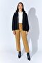 Women's Black Stand Collar Cardigan with External Zipper - 6