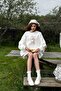 Women's Oversize Sweatshirt Dress Blessed Bunny Printed White – Crew Neck, 3 Thread Fleece - 2