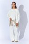 Women's Ecru Crew Neck Sweatshirt with Snap Buttons on the Sleeves and Off-Shoulder Design - 5