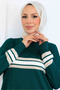 Striped Detailed Mercerized Tunic K5020 Emerald Green - 3