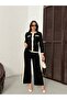 Women's Stripe Detailed Pearl Buttoned Pants Bottom Top Set - 4
