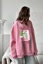Women's Oversize Sweatshirt Dress Grinch Mode Printed Pink – Crew Neck, 3 Thread Fleece - 5
