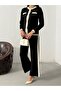 Women's Stripe Detailed Pearl Buttoned Pants Bottom Top Set