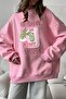 Women's Oversize Sweatshirt Dress Grinch Mode Printed Pink – Crew Neck, 3 Thread Fleece - 4