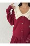 Women's Burgundy Stylish Collar Blouse Skirt Bottom Top Knitwear Set - 6